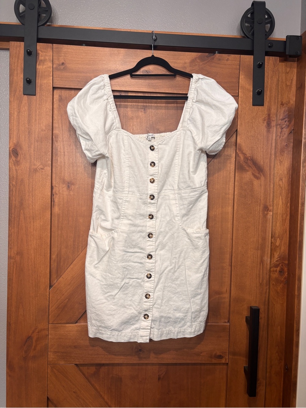 Madewell White Button-Front Puff Sleeve Dress